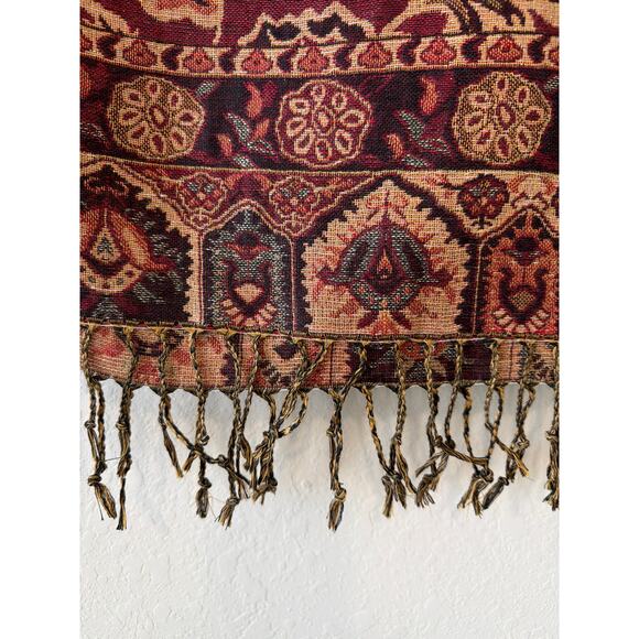 Burgundy Red & Gold Paisley Shawl Wrap Neck warmer Tassels 66”x27” Reversible - Picture 2 of 5